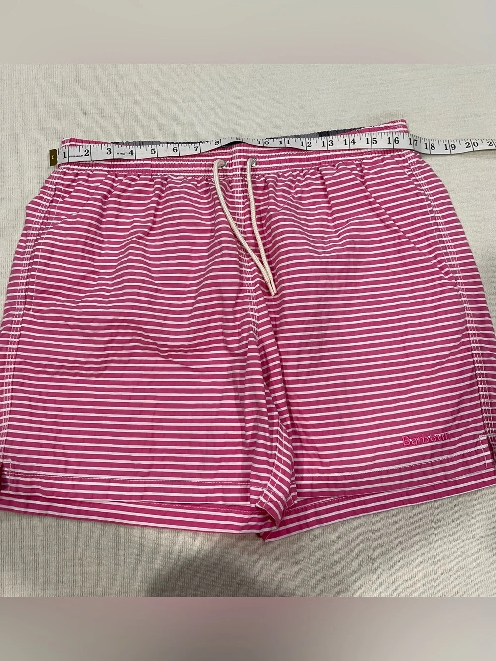 Barbour Milton Pink White Striped Swim Trunks Shorts Men's Size Large